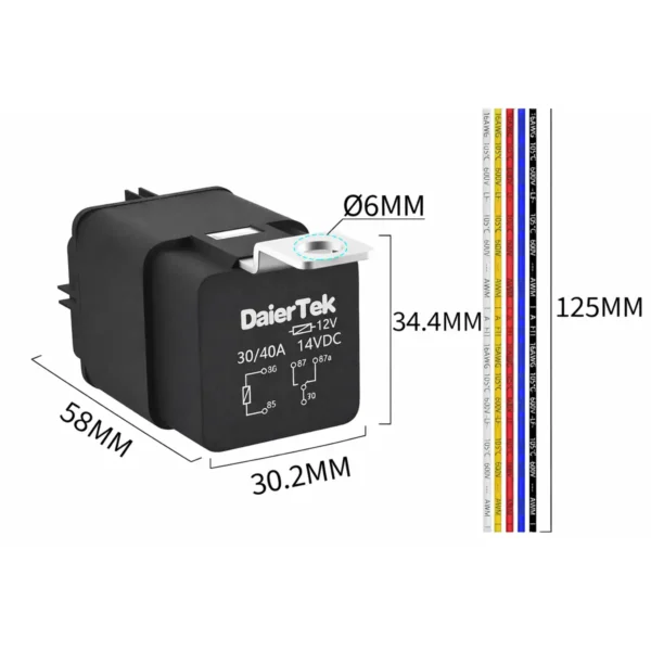 Vodotesné relé - automobilové s 12V napájaním - Rozmery Vodotesné relé - automobilové s 12V napájaním - Rozmery